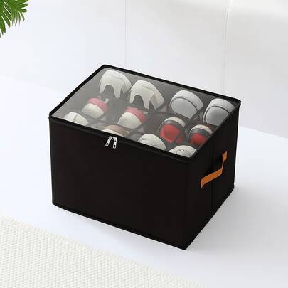 1pc Foldable Shoe Box With Lid - Made Of Durable Nylon, Transparent Front Panel Design, Dust-Proof Sealing, Suitable For Wardrobe, Under-Bed Storage And Travel. Space-Saving Organizer For Shoes, Clothes And Accessories, With Stackable Design And Sturdy Structure, Ideal For Home Storage