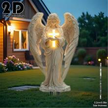 2D Flat, 1pc Angel Holding Cross Garden Stake - Elegant Outdoor Decorative Stake, Weather-Resistant Acrylic Ground Stake Suitable For Cemetery, Lawn, Yard - Funeral Memorial Gift - A - View 4
