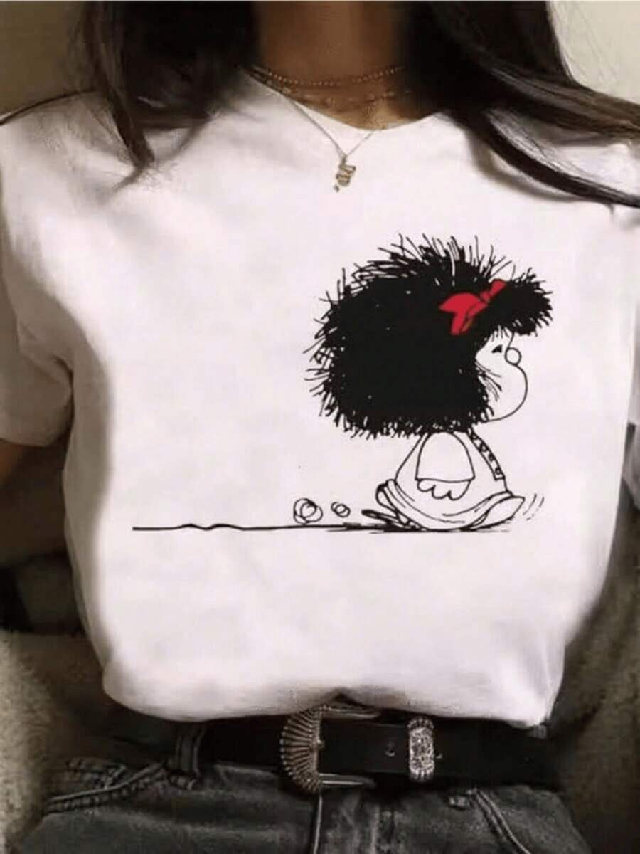 Figure Of A Girl With A Red Ribbon Walking Purposefully, Leaving Small Footprints Symbolizing Freedom, Innocence, And Optimism With Every Step. Men's Casual T-Shirt, Soft, Comfortable, For Modern And Expressive Everyday Wear. - White - View 1