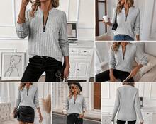 Women's Ribbed Knit Zip Up Top Solid Color Long Sleeve Slim Fit Casual Autumn Winter Sweater - Wine Red - 查看 9