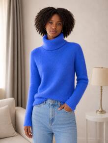 Furry Spotted Turtleneck Rabbit Wool Blouse – Soft, Elegant And Comfortable Rabbit Wool Turtleneck Blouse | Sophistication And Comfort - Blue - View 1
