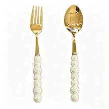 2/4/12/24pcs Set Exquisite Pearl-Shaped Stainless Steel Silverware Set, Includes Ceramic Handle Dinner Knife, Dessert Spoon, Fork And Soup Spoon - Unique Elegant Kitchen Tools And Accessories, Suitable For Restaurant And Home Daily Dining - Gold - View 19