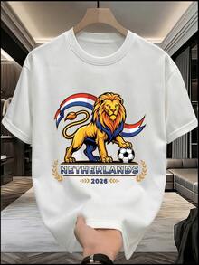 Camiseta de manga corta de malla transpirable para hombre, de color sólido con estampado de la Copa del Mundo, corte ajustado, estilo holgado, regalo de aniversario o cumpleaños. - Blanco - Ver 8