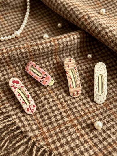 4pcs Summer New Fruit Pattern Large Oval Duckbill Clips, Sweet High-Value Girls Side Hair Clips Hair Accessories