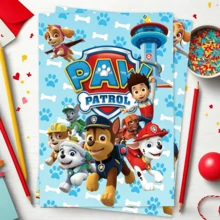 Paw Patrol 可爱卡通小狗系列派对邀请卡、生日节日派对邀请卡、贺卡 - 彩色 - 查看 6