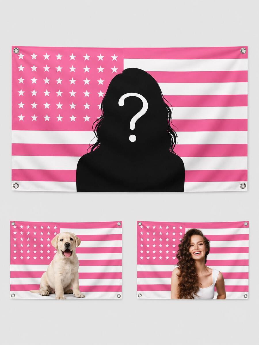 Custom Photo Pink American Flag, Personalized Patriotic Portrait Banner With Your Picture, Family Pet Couple Photo Wall Flag With Metal Grommets, Indoor Outdoor Bedroom Dorm Porch Party Decoration, Memorial Keepsake Gift For Her