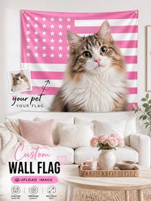 Custom Photo Pink American Flag, Personalized Patriotic Portrait Banner With Your Picture, Family Pet Couple Photo Wall Flag With Metal Grommets, Indoor Outdoor Bedroom Dorm Porch Party Decoration, Memorial Keepsake Gift For Her - Multicolor - View 5