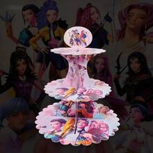 1 قطعة حامل حلويات K-Pop Idol من 3 طبقات، برج كب كيك متعدد الطبقات لعشاق K-Pop في أعياد الميلاد، حفلات توديع العزوبية بموضوع K-Pop، مهرجانات الموسيقى وحفلات ما بعد الحفلات الموسيقية، رف عرض الحلويات من الكرتون - متعدد الألوان - مشاهدة 4