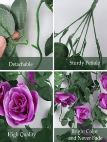 Nejlue Artificial Flowers/Plants1111 Home & Living 1/2支紫色仿真玫瑰藤蔓花，春季玫瑰装饰，悬挂式花卉，适用于家居装饰、房间装饰、墙面装饰、婚礼拱门、卧室、桌面、生日派对、花园、室内外装饰，春夏季节适用。 - 紫色 - 查看 6