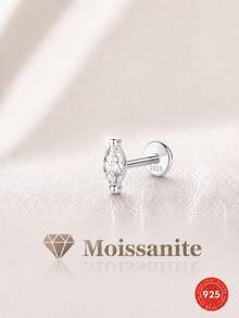 1 chiếc khuyên tai bạc 925 mạ vàng 18K hình bầu dục cổ điển đính đá Moissanite, kiểu dáng phẳng, không gây dị ứng, dành cho nữ, thích hợp đeo hàng ngày, dự tiệc và làm quà tặng. - Bạc - Xem 1