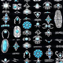 15 buah Cincin Paduan Logam Bertatahkan Batu Turkuois Buatan, Cincin Pasangan Gaya Campuran Bohemian Vintage, Aksesori Jari untuk Pesta & Pemakaian Sehari-hari, Hadiah Perhiasan Fashion, Pengiriman Acak - 15 cincin Bohemian acak - View 2