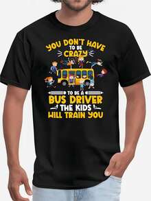 Divertida escena que muestra un autobús escolar rodeado de niños felices jugando y un mensaje humorístico sobre la paciencia y la alegría de conducir cada día camiseta de mujer casual cómoda perfecta para maestras o conductoras - Negro - Ver 8