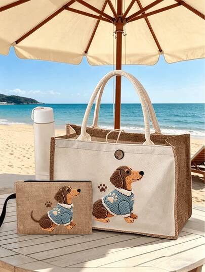 Bolso de mano con estampado de perro salchicha para mujer, de gran capacidad y multifuncional, bolso de hombro ligero y duradero, bolso de compras y transporte portátil para uso diario en el trabajo, la escuela, los viajes, la playa y las compras, un regalo práctico y lindo para maestras, esposas y familiares. Ideal para ir y venir, la escuela y la universidad. Adecuado como regalo de cumpleaños, vuelta al cole, temporada de graduación y Día del Maestro.
