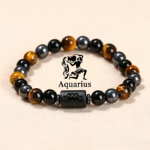 1 pièce Bracelet élastique en pierre naturelle 12 signes du zodiaque 8mm/0,315in, Œil de tigre + Hématite Design unique, Symbolisant la bonne chance, Améliorant l'énergie, Attirant la richesse, Bracelet porte-bonheur, Bracelet de couple, Unisexe, Cadeau spirituel parfait pour les vacances - Multicolore - Voir 17