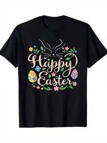 Rabbit Surrounded By Colorful Flowers And Decorative Eggs Conveying Joy And Easter Celebration; Women's T-Shirt With Festive Message And Elegant Casual Style - Black - View 8