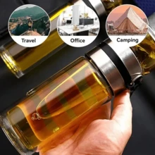 Cốc trà thủy tinh hai lớp 350/400ml, có tay cầm tiện lợi, nắp đậy kín, lưới lọc tách trà và nước, dễ dàng vệ sinh. - trong suốt - Xem 6