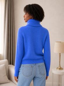 Furry Spotted Turtleneck Rabbit Wool Blouse – Soft, Elegant And Comfortable Rabbit Wool Turtleneck Blouse | Sophistication And Comfort - Blue - View 2