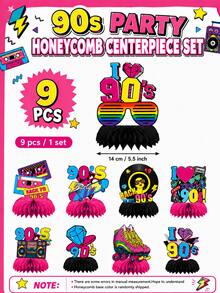 9 pezzi Centrotavola a nido d'ape stile vintage anni '90, Decorazioni da tavolo anni '90, Forniture per feste a tema vintage anni '90 per compleanni, musica e ballo, discoteca, arcade, feste neon, tavolo della torta, sfondo per photobooth, decorazione per la stanza, celebrazioni - ornamenti a nido d'ape in stile retrò anni '90 - Visualizzare 4