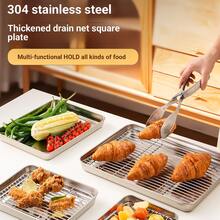 1 Set Of Heavy-Duty Stainless Steel Square Tray (1 Square Tray + 1 Filter Mesh), Multi-Purpose Flat Baking Pan, Oil-Draining Oven Tray. Ideal For Grilling, Cooking, And Kitchen Baking. Easy To Clean. Available In Three Sizes. - Silver - View 4