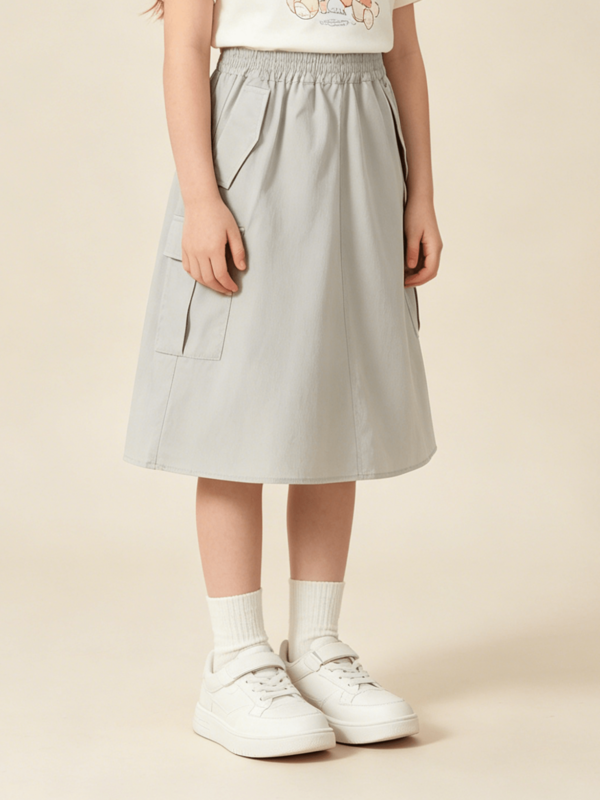 Balabala Tween Girls' Summer Solid Color Utility Pocket Casual A-Line Skirt
