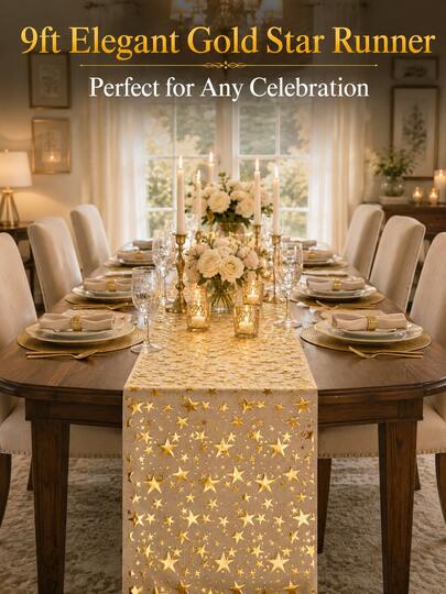 1/2/4 chiếc khăn trải bàn in hình ngôi sao ánh vàng, kích thước 11"X108", chất liệu vải polyester ánh kim, thích hợp cho các dịp lễ, mùa xuân, đám cưới, trang trí nhà cửa, trang trí phòng, quà tặng tiệc tùng, trang trí sinh nhật cô dâu, trang trí tiệc độc thân.