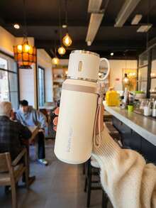 600ml/304不鏽鋼真空保溫水瓶，附2合1瓶蓋/飲水杯與繩柄，可清洗，適用冷熱飲，露營、用餐與辦公室使用理想，情人節與生日完美禮物 - 600毫升 - 查看 14