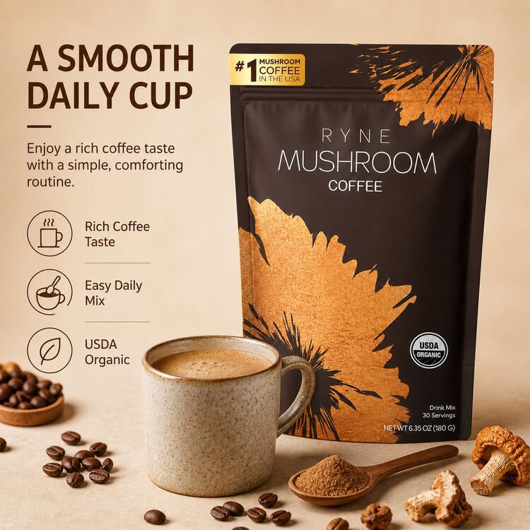 Premium RYNE Organic Mushroom Coffee, USDA Certified, 30 Servings, #1 Mushroom Coffee In The USA, Focus & Wellness Drink Mix - 1件 - 查看 3