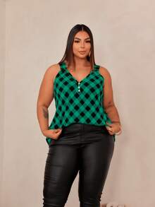 Women's Plus Size Tank Top Duna With Pearl Buttons, Sizes GG G1 To G3 - Green & Black - View 2