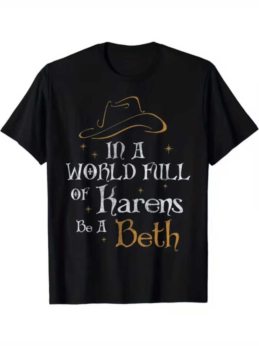 Gold Cowboy Hat With Artistic Lettering That Inspires Authenticity And Inner Strength, Reflecting Independence And Confidence. Casual Women's T-Shirt With A Positive Message, Ideal For Everyday Wear And Relaxed Occasions. - 黑色 - 查看 1