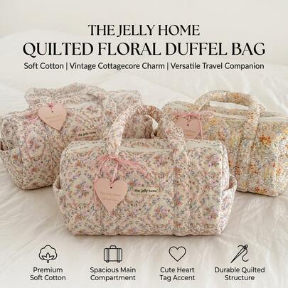 Countryside Floral Quilted Handbag, Large Capacity Tote Bag For Short Trips, Toiletry & Daily Commute, 3 Color Prints