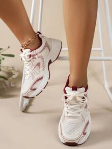 Zapatillas de running de malla transpirable para mujer, para todas las estaciones, 2025. Zapatillas deportivas informales con suela gruesa y refuerzo. - Rojo - Ver 2