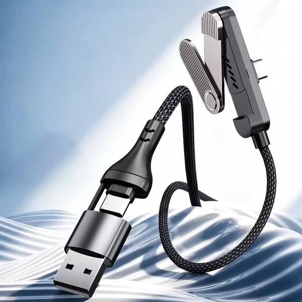 90°弯头USB Type-C转Type-C快充线，带手机支架，兼容 17/17Pro/16Pro/16/15/15Pro及笔记本电脑