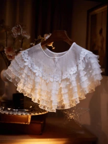Nuevo vestido de novia corto con cuello redondo y capas, chaqueta tipo chal. Capa decorativa de encaje hidrosoluble versátil, cuello decorativo para vestido de tirantes - Blanco - Ver 10