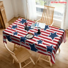 1/2pcs Independence Day Tablecloth, American Flag Pattern Tablecloth, Made Of Polyester Fiber, Suitable For Kitchen, Dining Room, Coffee Table, Picnic, Camping, Countryside, Protects Tabletop, Decorates For Independence Day, Red White Blue Classic Color, Star Spangled Design, Fashionable And Practical Home Decor - Multicolor - View 7