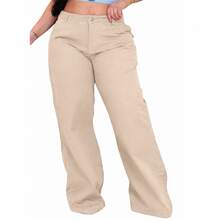 Plus Size Beige Wide Leg High-Waisted Palazzo Pants - Màu be - Xem 2