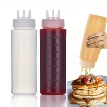 1/2pcs Multifunctional Kitchen Squeeze Bottles, 3-Hole Gradient Design, PE Material, Suitable For Sauces, Seasonings And Baking, Comes With White, Red And Amber Nozzles, Condiment Dispenser, Modern Kitchen Supplies, Transparent Material, Soy Sauce Squeeze Bottle - Multicolor - View 1