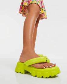 RASOLLI Women's Neon Lime Green Chunky Platform Thong Flip Flops – Y2K Thick Sole Lug Sandals Beach Slides - 綠色 - 查看 6