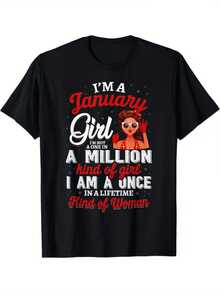 Chica de enero con texto inspirador que celebra la confianza la independencia y la fuerza interior femenina resaltando que es única en la vida y especial para mujeres modernas camiseta de mujer casual cómoda - Negro - Ver 1