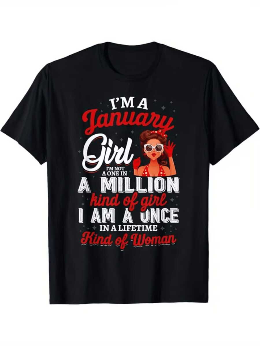 Chica de enero con texto inspirador que celebra la confianza la independencia y la fuerza interior femenina resaltando que es única en la vida y especial para mujeres modernas camiseta de mujer casual cómoda - Negro - Ver 1