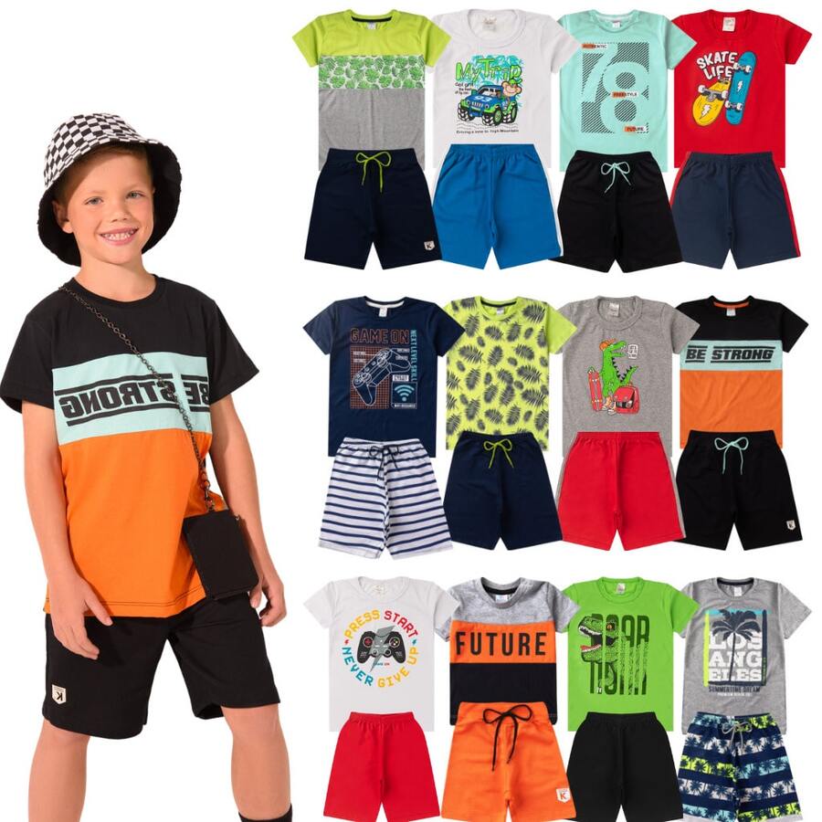 10-Piece Children's Summer Set For Boys (Ages 1-16) - 5 T-Shirts + 5 Shorts - 1 Set (1 T-shirt + 1 Pair Of Shorts) - View 1