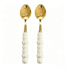 2/4/12/24pcs Set Exquisite Pearl-Shaped Stainless Steel Silverware Set, Includes Ceramic Handle Dinner Knife, Dessert Spoon, Fork And Soup Spoon - Unique Elegant Kitchen Tools And Accessories, Suitable For Restaurant And Home Daily Dining - Gold - View 23