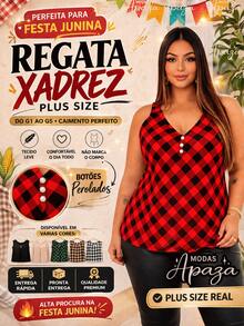 Women's Plus Size Tank Top Duna With Pearl Buttons, Sizes GG G1 To G3 - Green & Black - View 1