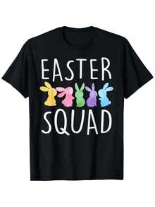 Cinco conejos de colores pastel simbolizan la unión alegre y la amistad en una celebración llena de energía y esperanza camiseta de mujer casual cómoda para época festiva - Negro - Ver 1