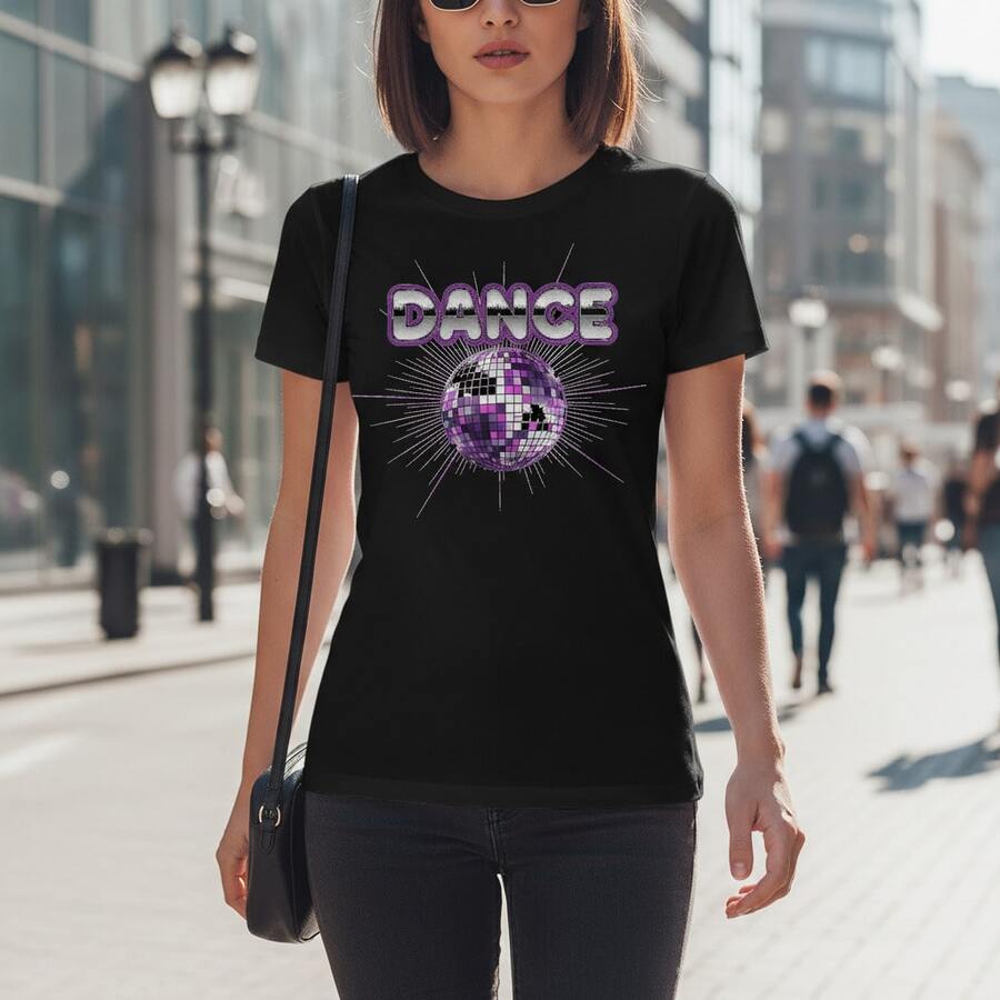 Shimmering Retro Disco Ball DANCE Tee - 70s Nostalgia Collection - Negro - Ver 1