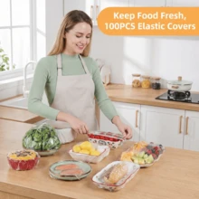 100pcs/200pcs/300pcs  Elastic Food Preservation Wrap Covers, Food PE Film Bags, Disposable Bowl Sealing Covers, Kitchen Food Storage Shelves, Kitchen Supplies, Kitchen Tools, Commercial Heavy-Duty Food Protective Covers. - Color - View 7