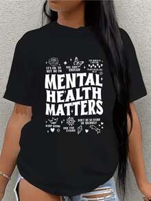 Frases motivacionales con mariposa flor corazones y símbolos que inspiran amor propio salud mental y fortaleza interior camiseta de mujer casual cómoda moderna para uso diario - Negro - Ver 8