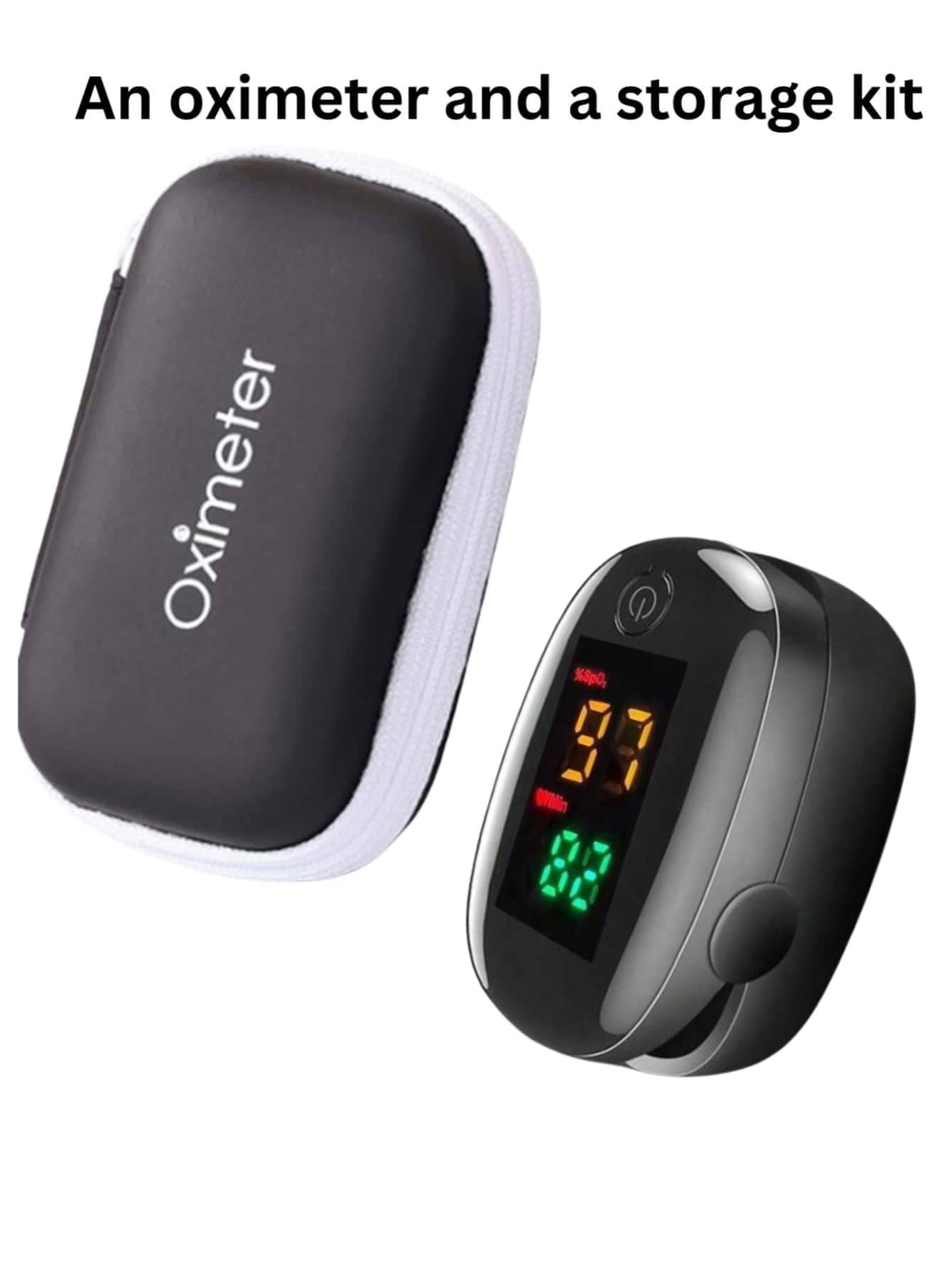 Oxímetro de Pulso Portátil e Conjunto de Armazenamento/Oxímetro Único/Bolsa de Armazenamento de Oxímetro Único: Monitor de Frequência Cardíaca - Este Produto Não Inclui Baterias! Por Favor, Use Baterias AAA, Preste Atenção aos Polos Positivo e Negativo. Conveniente e Compacto, É um Presente Ideal para Natal, Halloween e Ação de Graças., Amigável para Idosos - Preto - Visão 1