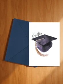 1/5 Set, Watercolor Purple & Black Graduation Cap Congratulation Card, Blank Inside Pages With Envelope For Graduates - A - View 14