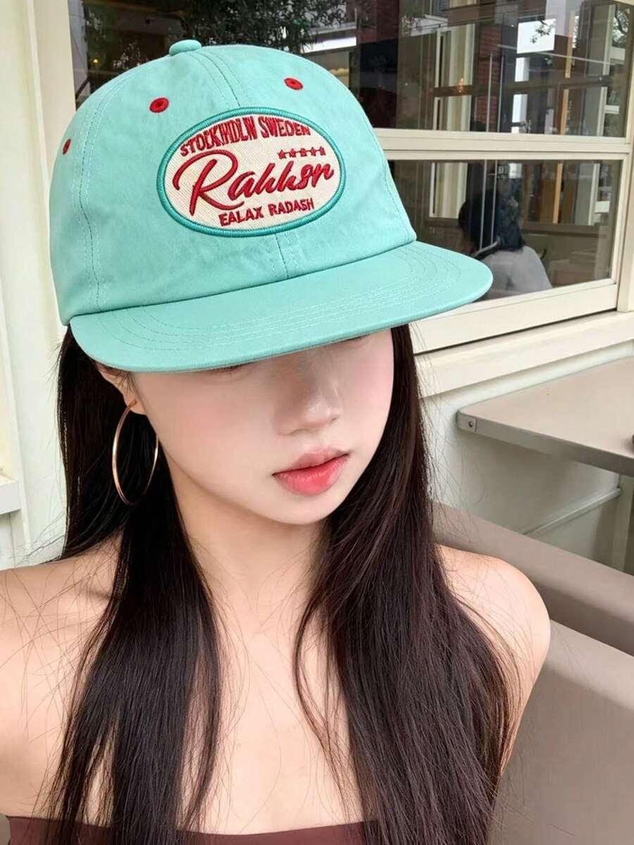 Mũ lưỡi trai unisex mềm mại, kiểu dáng retro, in chữ, tối giản, che nắng, mũ snapback nhanh khô, vành phẳng, thích hợp cho hoạt động ngoài trời, màu xanh lá cây. - Ngôi sao chữ cái hình bầu dục - Xem 1