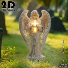 2D Flat, 1pc Angel Holding Cross Garden Stake - Elegant Outdoor Decorative Stake, Weather-Resistant Acrylic Ground Stake Suitable For Cemetery, Lawn, Yard - Funeral Memorial Gift - A - View 6